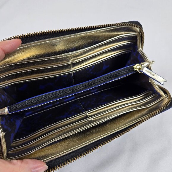 Stella & Dot Mercer Black Leather Tassel Zip Around Wallet Cobalt Blue Accent - Picture 14 of 16